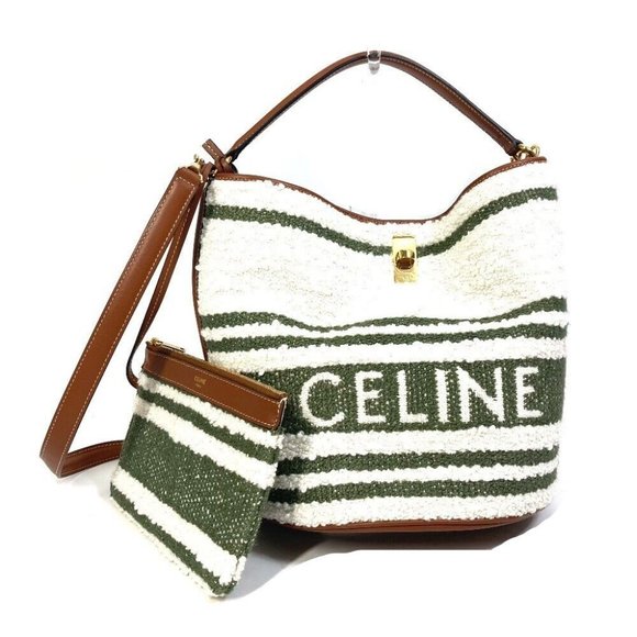 CELINE Bucket 16 (Saize) striped textile 2WAY Shoulder Hand Bag - Picture 5 of 16